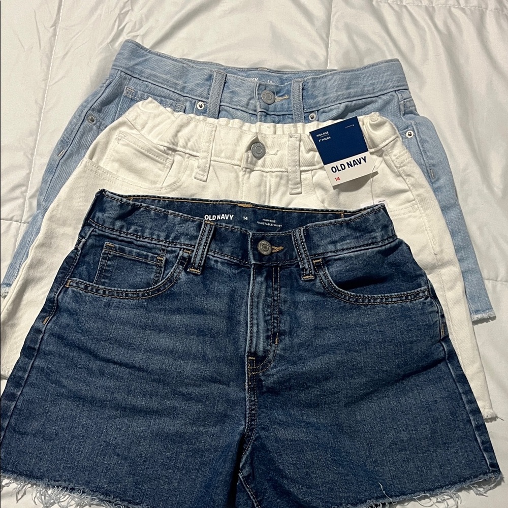 Old Navy Girl’s Jean Shorts - Dark Blue, Light Blue, White